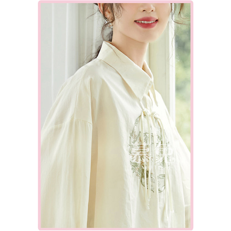 [MUTU Series]★China Style Shirt★ 2color Tops Long Sleeve Shirt Embroidery Women's Chinese Clothing Improves Temperament