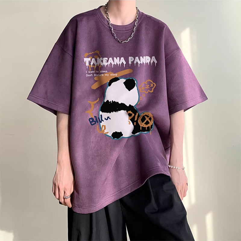 [SENSU Series]★T-shirt★ 9color Tops Short Sleeve Panda Unisex Men's Large Size Black White Red Green Gray Purple