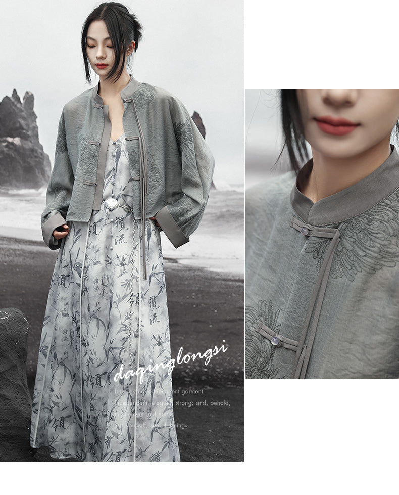 [Daiseiryuu 4 Series] ★Chinese-style tops★ Outerwear, shirts, long-sleeved shirts, sun protection, Chinese clothing, gray