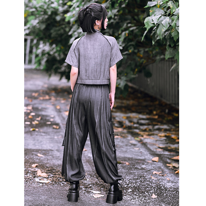 [Kokaisha---Butterfly Gin Series] Chinese-style trousers, bottoms, gaucho pants, original, slimming, switching, floral pattern