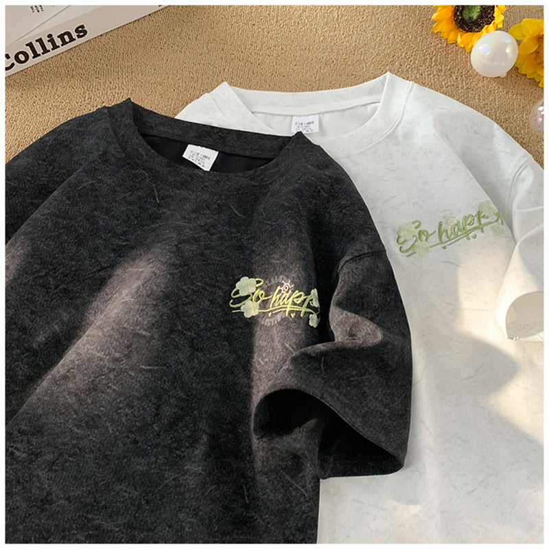 【高墣シリーズ】★Tシャツ★ 4color トップス 半袖 刺繍 花柄 男女兼用 メンズ カジュアル 合わせやすい おしゃれ