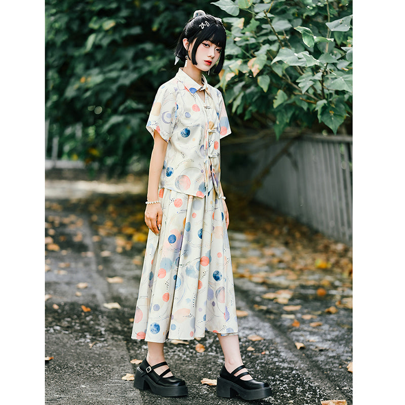 [Kokaisha---Butterfly Gin Series] Chinese-style trousers, bottoms, gaucho pants, original, slimming, switching, floral pattern