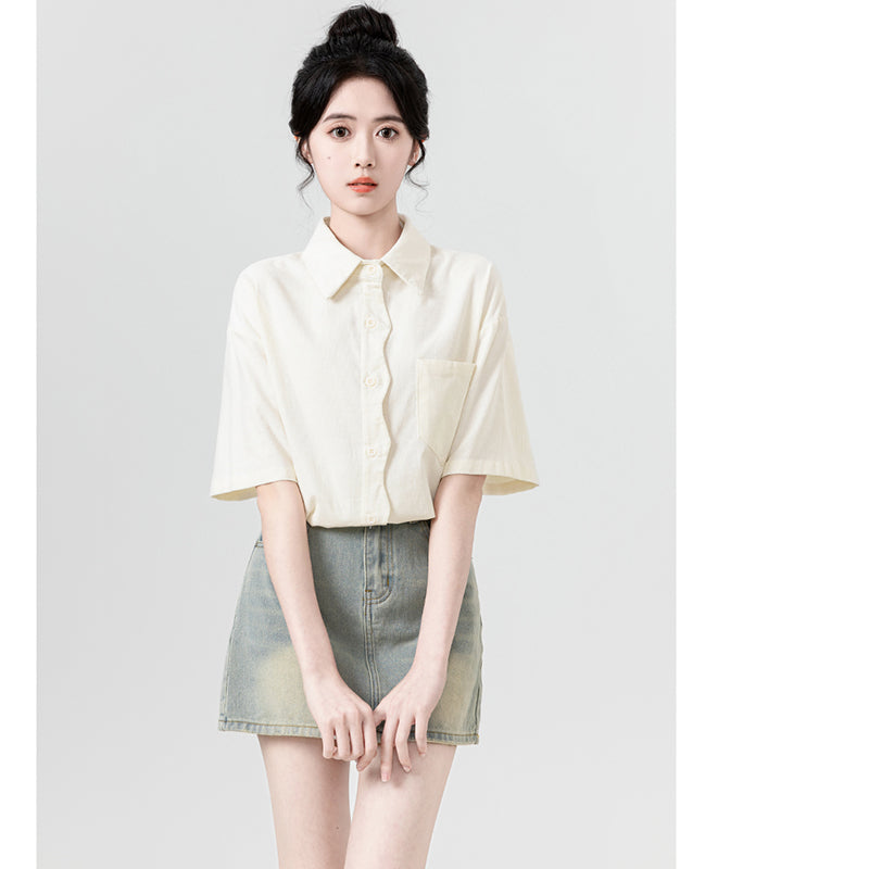 [WEIWU Series] ★Shirt★ 2 colors Short sleeve Tops for women Easy to match Improve your style Purple Beige