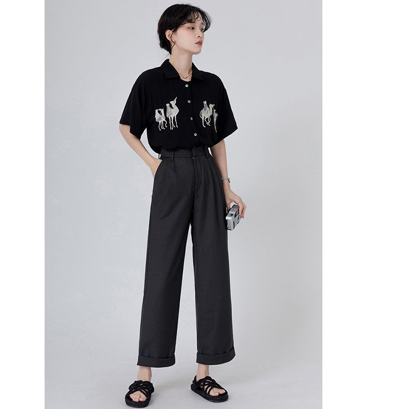 [HUAYUXIN Series] ★Tops★ 2color Shirt Short Sleeve Embroidery Women's Temperament Enhancement Chiffon Black White