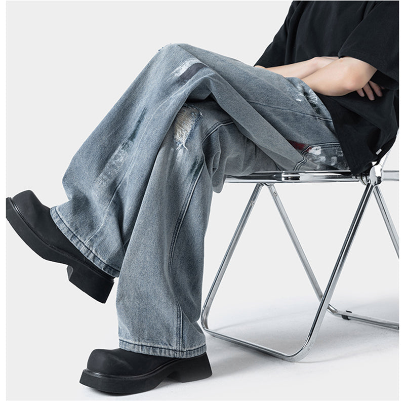 [BIGEMAN Series] ★Denim pants★ Trousers Bottoms Unisex Men's Distressed Stylish Blue