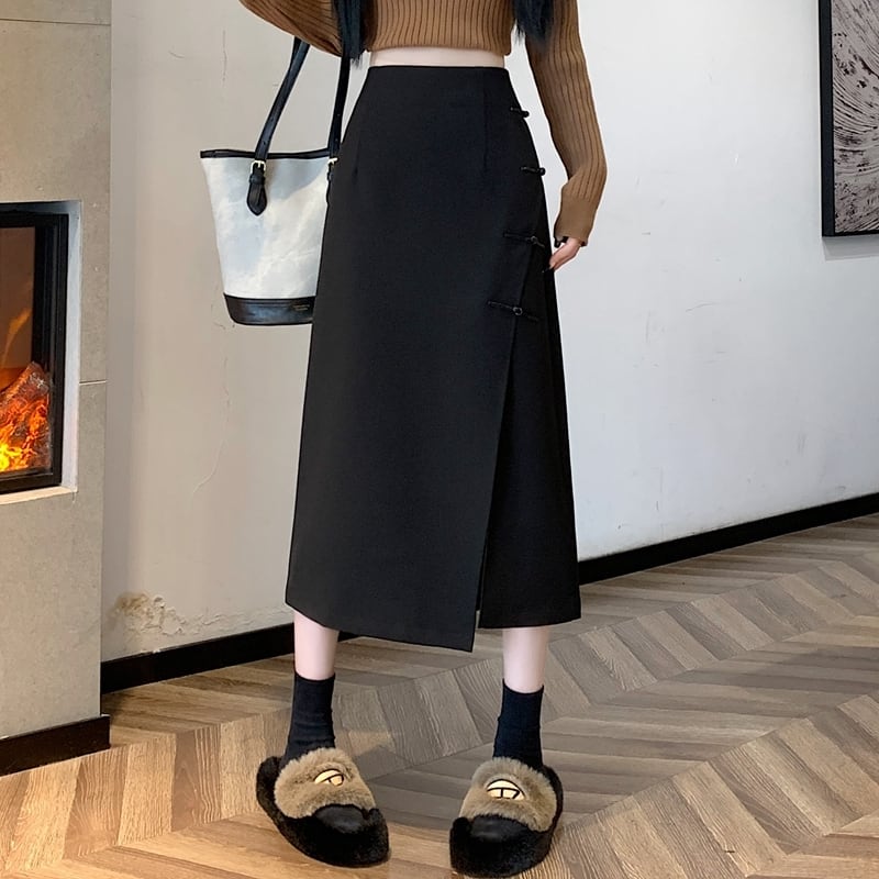 [Rin Le Series] ★Chinese style skirt★ Pants Chinese button Chinese clothing Black Black slimming women's