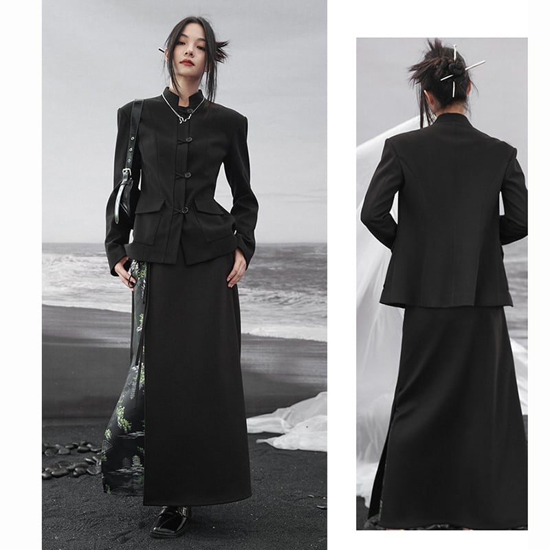 ✿New item! [Da Qinglong Shu Series] ★Chinese style skirt★ Bottoms switching black black Hanfu skirt retro