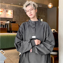 [V37 Series]★Tops★ 3color Sweatshirt Unisex Men's Large Size Stand Neck Black Khaki Brown Gray