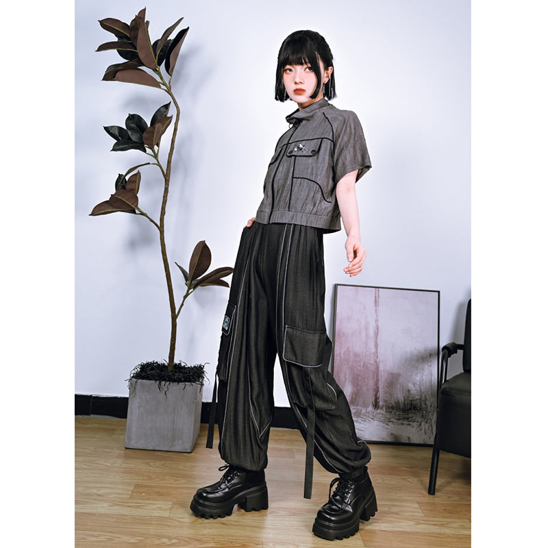 [Kokaisha---Butterfly Gin Series] Chinese-style trousers, bottoms, gaucho pants, original, slimming, switching, floral pattern