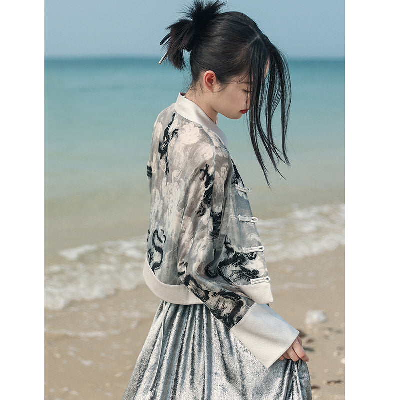 [Daiseiryuu 4 Series] ★Chinese-style tops★ Outerwear, shirts, long-sleeved shirts, sun protection, Chinese clothing, gray