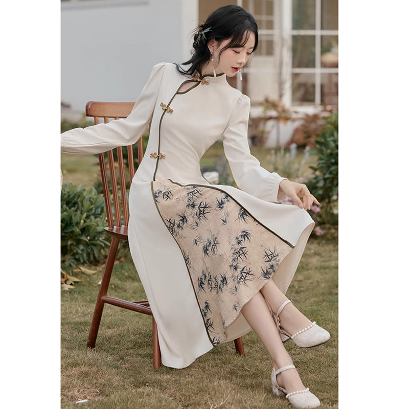 [Hanamori Series]★Chinese style dress★ Improved Chinese dress, fake layered, cute Chinese clothing