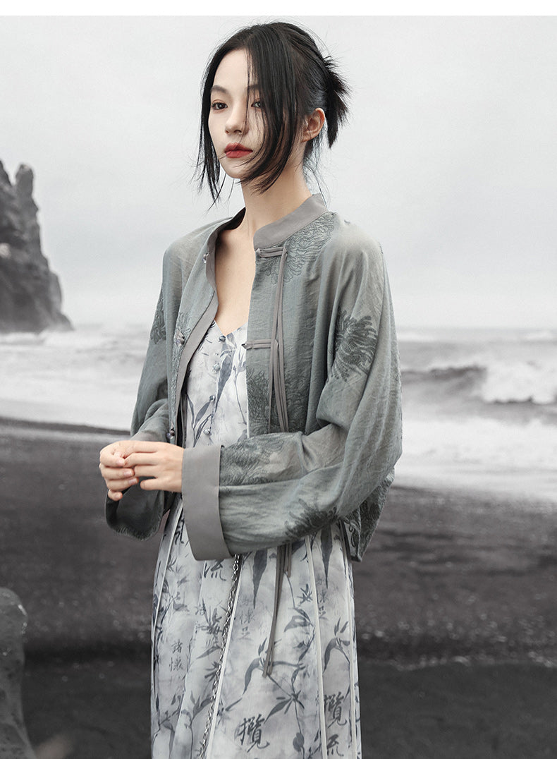 [Daiseiryuu 4 Series] ★Chinese-style tops★ Outerwear, shirts, long-sleeved shirts, sun protection, Chinese clothing, gray