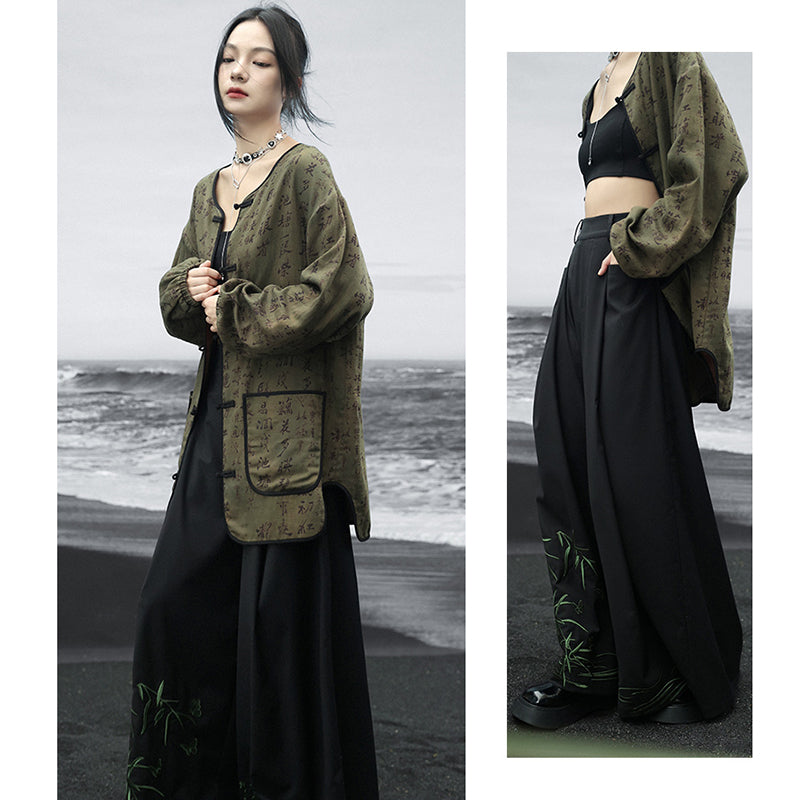 [Big Blue Dragon Series]★China style trousers★Bottoms Gaucho pants Loose Casual Black Black