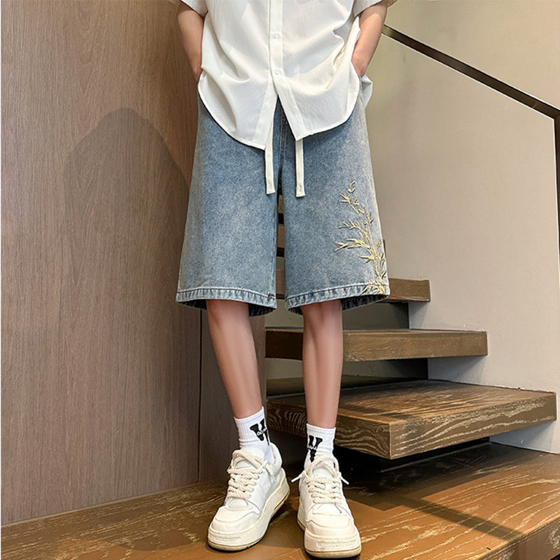 [SENSU Series] ★Chinese-style pants★ 3 colors, embroidered shorts, short pants, bottoms, unisex, men's, large size, denim