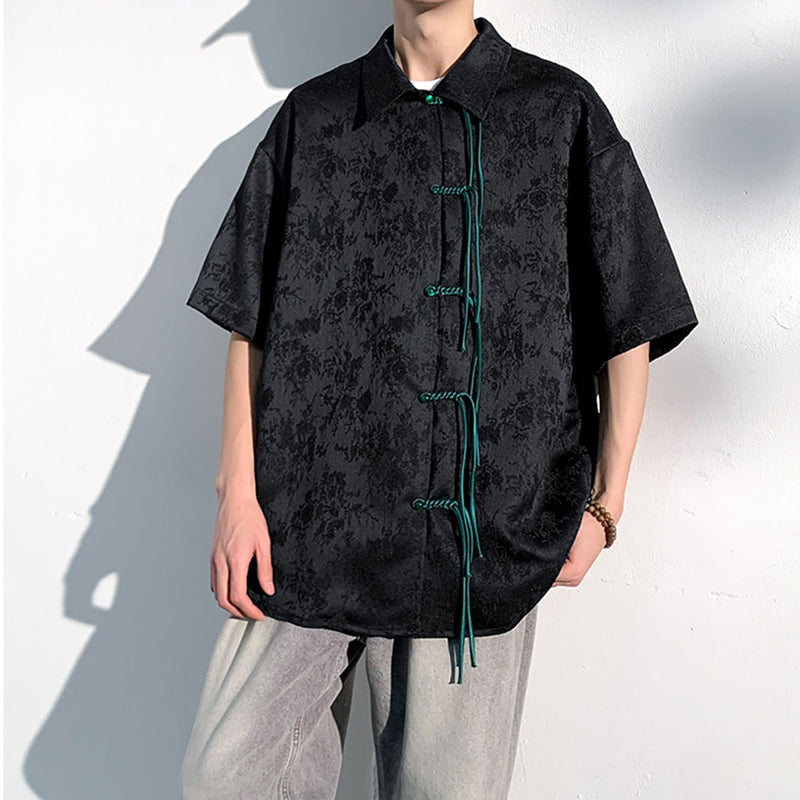 [KADISHOU series] ★Chinese style shirt★ 2 colors Tops Short sleeve shirt Unisex Men's Large size Black Beige