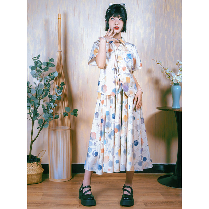 [Kokaisha---Butterfly Gin Series] Chinese-style trousers, bottoms, gaucho pants, original, slimming, switching, floral pattern