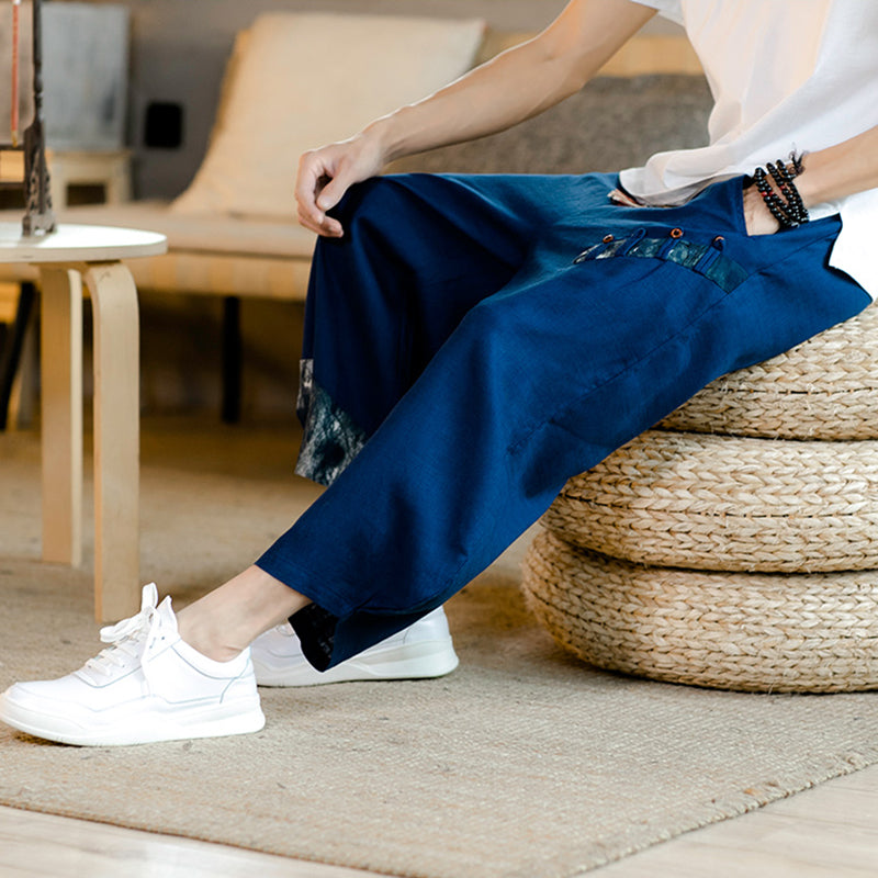 [YONGYAN Series] ★Chinese-style pants★ 5 colors, 3/4 length, unisex, men's, large size, cotton linen