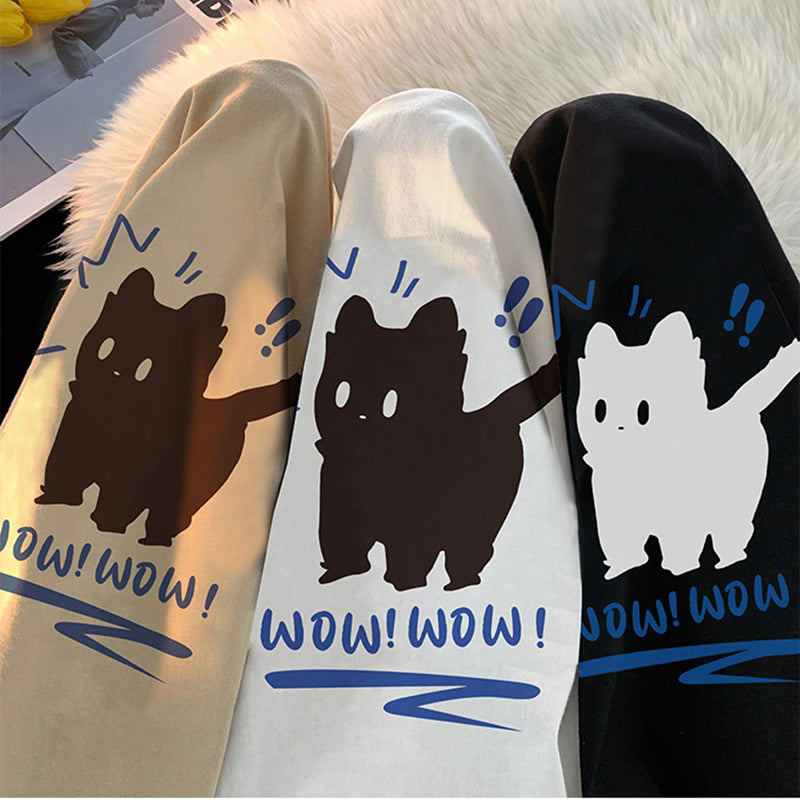 【KADISHOUシリーズ】★Tシャツ★ 5color トップス 半袖 男女兼用 メンズ 大きいサイズ 黒 白 赤 猫 ねこ ネコ 猫柄