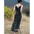 Load image into Gallery viewer, [Daiseiryuu 4 Series] ★Chinese-style dress★ Tie-dyed dress, slimming, Chinese clothing, slit, green
