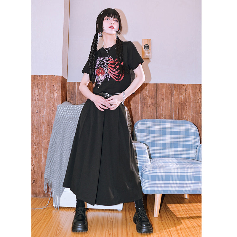 [Kokaisha Series] ★China style pants★ Chiffon gaucho pants Spring/Summer Loose Black Black SML XL