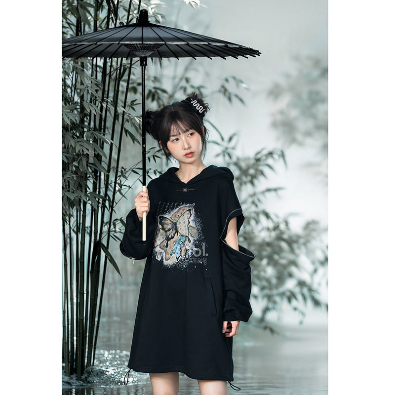 [Mori Onna Buraku Series] ★China Style Dress★ Parka Dress Butterfly Women's Cotton Original