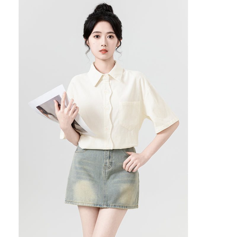 [WEIWU Series] ★Shirt★ 2 colors Short sleeve Tops for women Easy to match Improve your style Purple Beige