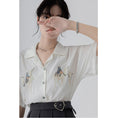 Load image into Gallery viewer, [HUAYUXIN Series] ★Tops★ 2color Shirt Short Sleeve Embroidery Women's Temperament Enhancement Chiffon Black White
