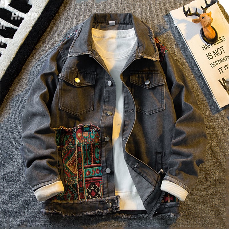 [HPCP Series] ★Jacket★ Denim Jacket Jeans Unisex Men's Switching Ethnic Style