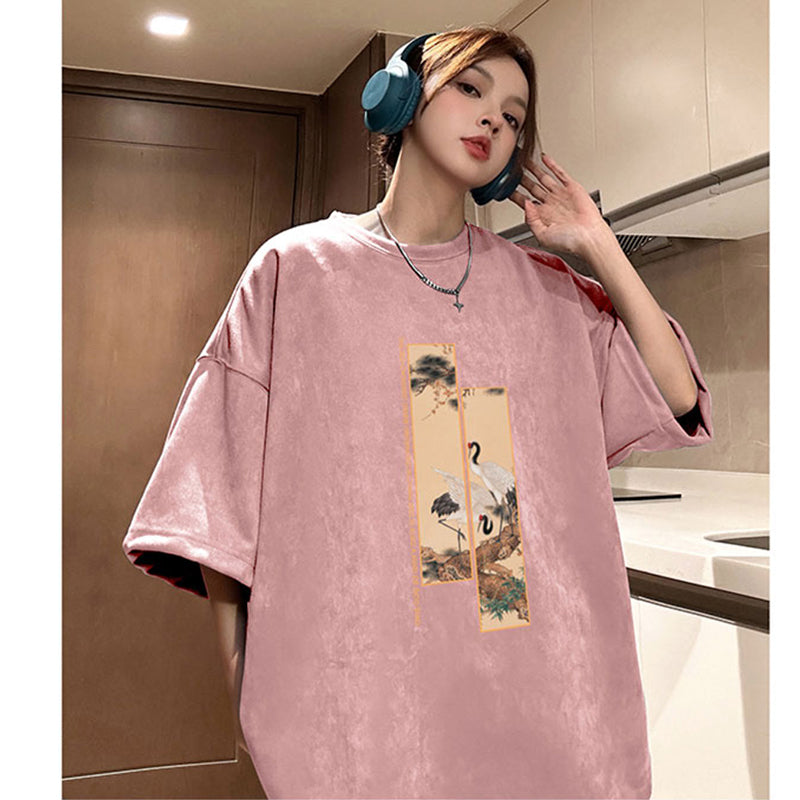 [PPG Series]★T-shirt★ 5color Tops Short Sleeve Unisex Men's Large Size Suede Oil Painting Style