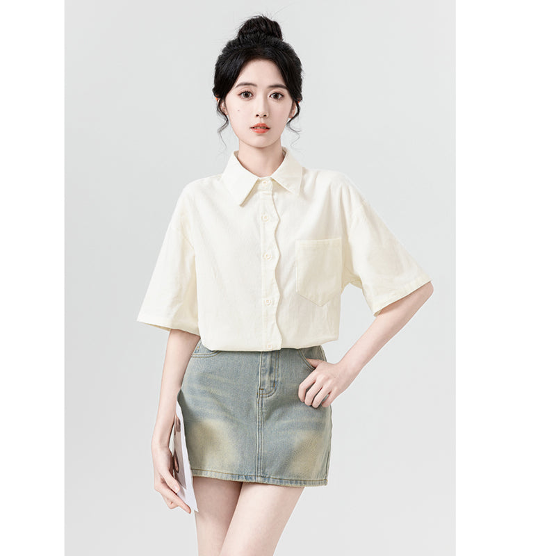 [WEIWU Series] ★Shirt★ 2 colors Short sleeve Tops for women Easy to match Improve your style Purple Beige