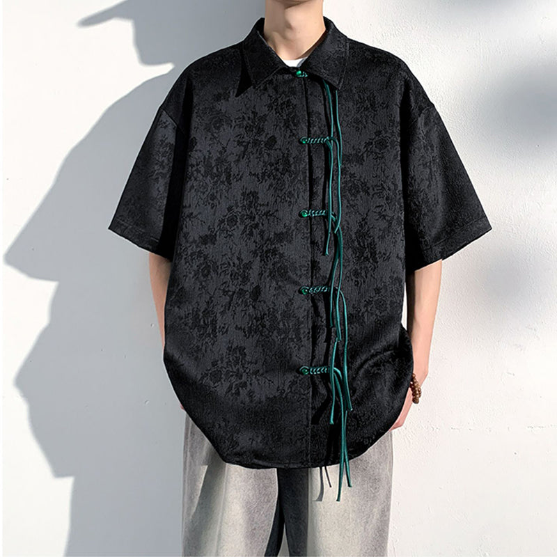 [KADISHOU series] ★Chinese style shirt★ 2 colors Tops Short sleeve shirt Unisex Men's Large size Black Beige