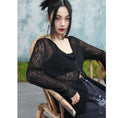 Load image into Gallery viewer, [Daiseiryuu 4 Series] ★Chinese-style top★ V-neck, sheer, long-sleeved shirt, sun protection, Chinese clothing, sexy, black
