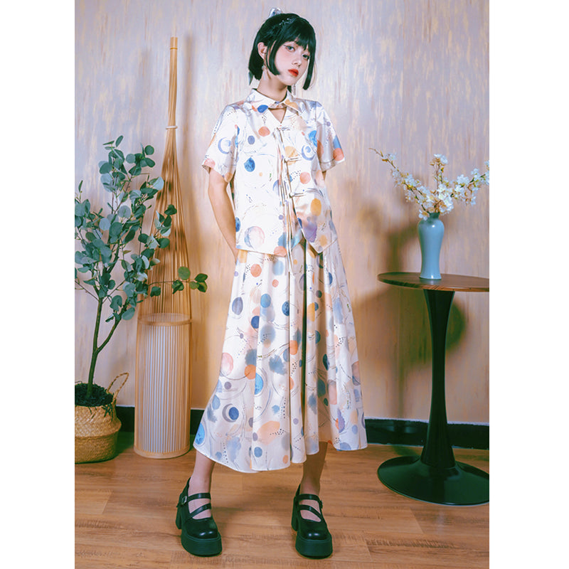 [Kokaisha---Butterfly Gin Series] Chinese-style trousers, bottoms, gaucho pants, original, slimming, switching, floral pattern