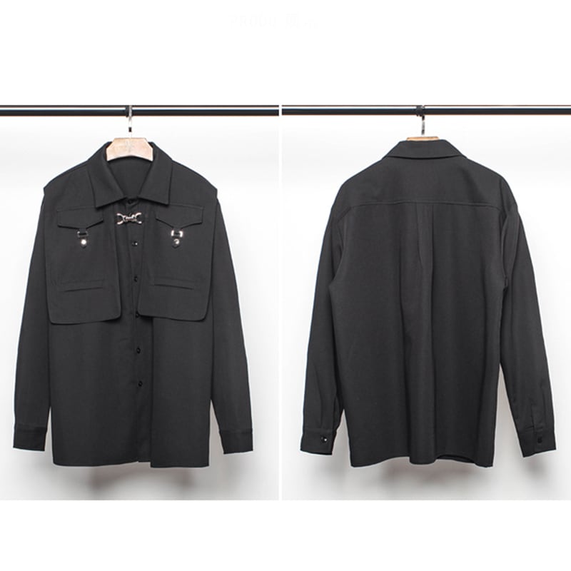 [WL Series]★Shirt★ Tops, long sleeve shirt, unisex, men's black, black, easy to match, Harajuku style