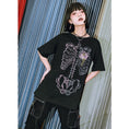 Gallery viewerに画像を読み込む, 【古怪舍---花骨シリーズ】★チャイナ風トップス★ 2color 半袖 Tシャツ プリント 個性的 オリジナル ブラック ピンク
