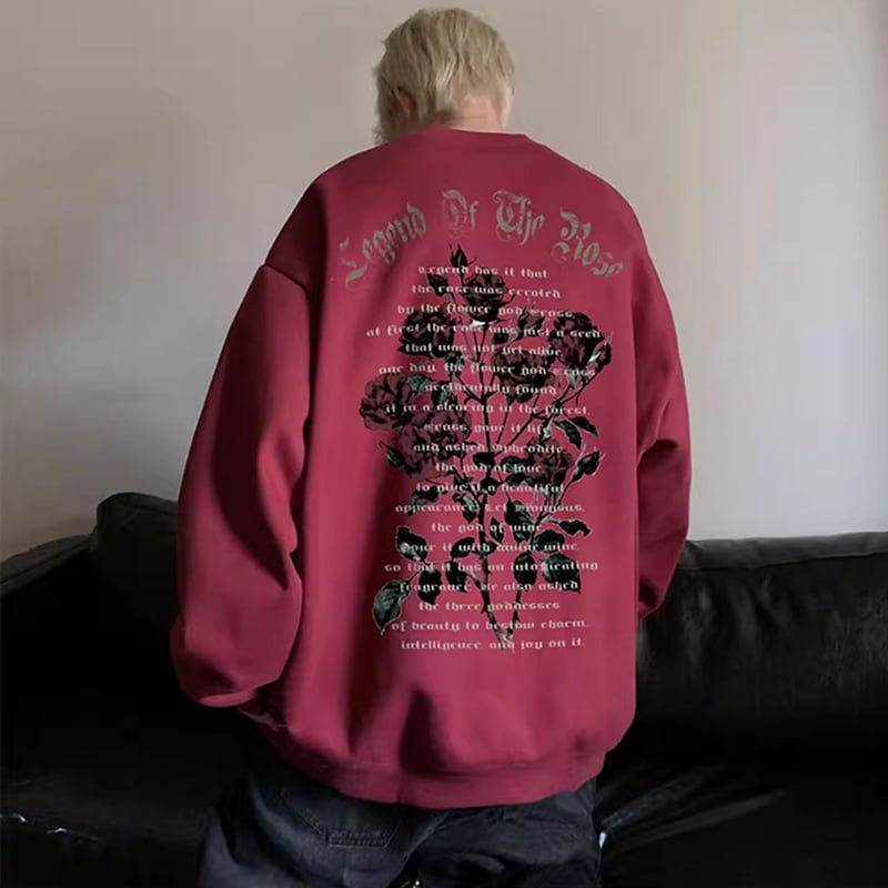 [LGH Series]★Tops★ 6color Sweatshirt Unisex Men's Large Size Rose Pattern Alphabet Fashion