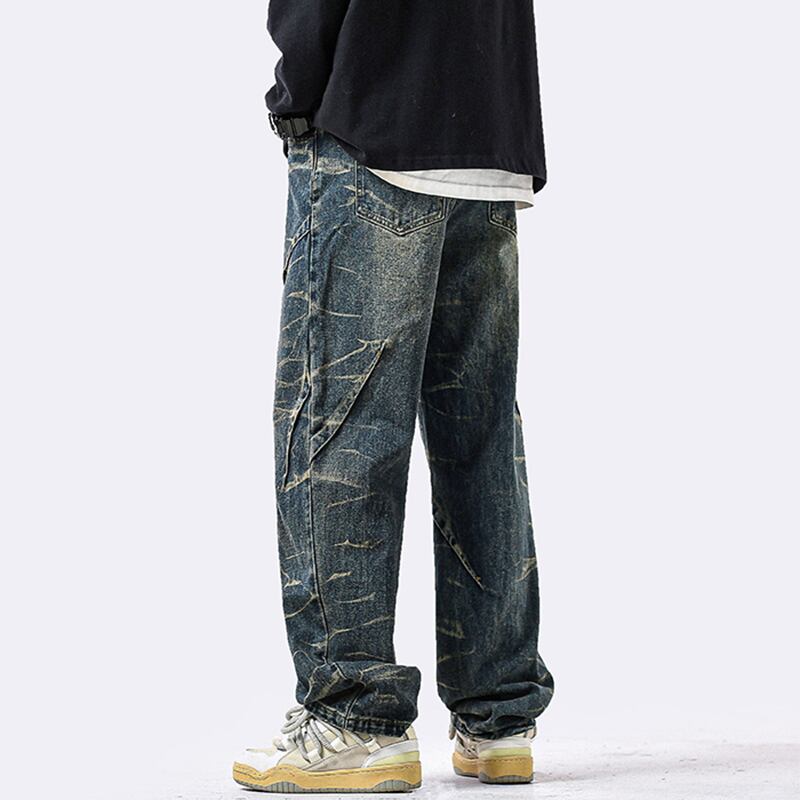 [DUFENG Series]★Denim Pants★ 2color Pants Bottoms Unisex Men's Black Blue Stylish