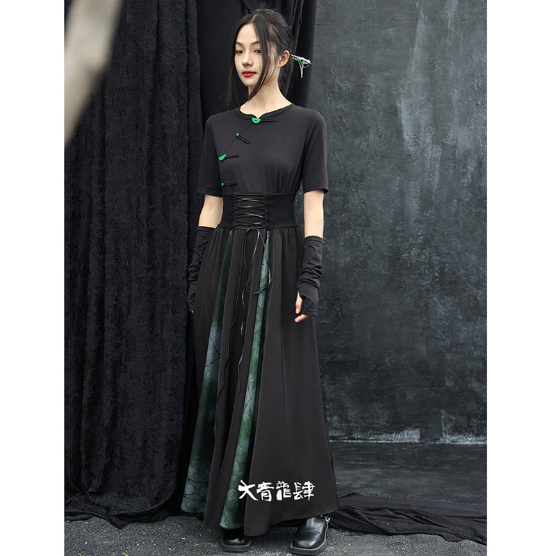 [Big Blue Dragon Series]★China style trousers★Bottoms Gaucho pants Loose Casual Black Black