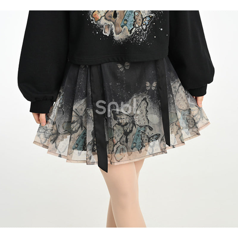 [Mori Onna Buraku Series] ★Chinese style skirt★ 2 types available Long length or short length Bottoms Butterfly Chinese clothing