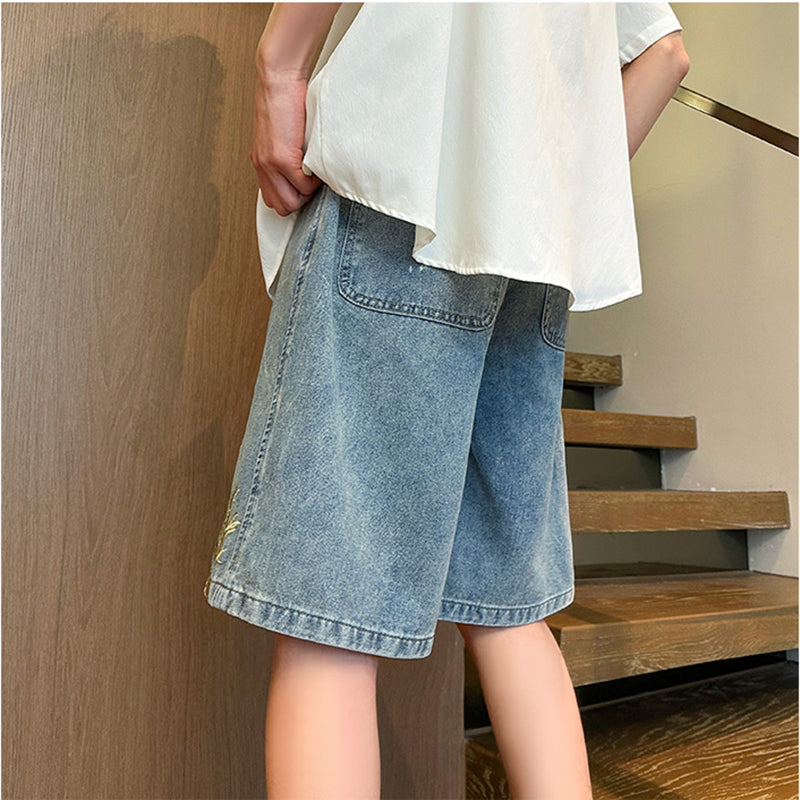 [SENSU Series] ★Chinese-style pants★ 3 colors, embroidered shorts, short pants, bottoms, unisex, men's, large size, denim