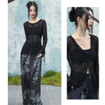 Load image into Gallery viewer, [Daiseiryuu 4 Series] ★Chinese-style top★ V-neck, sheer, long-sleeved shirt, sun protection, Chinese clothing, sexy, black
