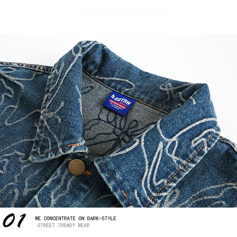 ✿New item! [UATONLINE Series]★Jacket★ Denim jacket Butterfly pattern outerwear Unisex Men's Stylish Blue Blue