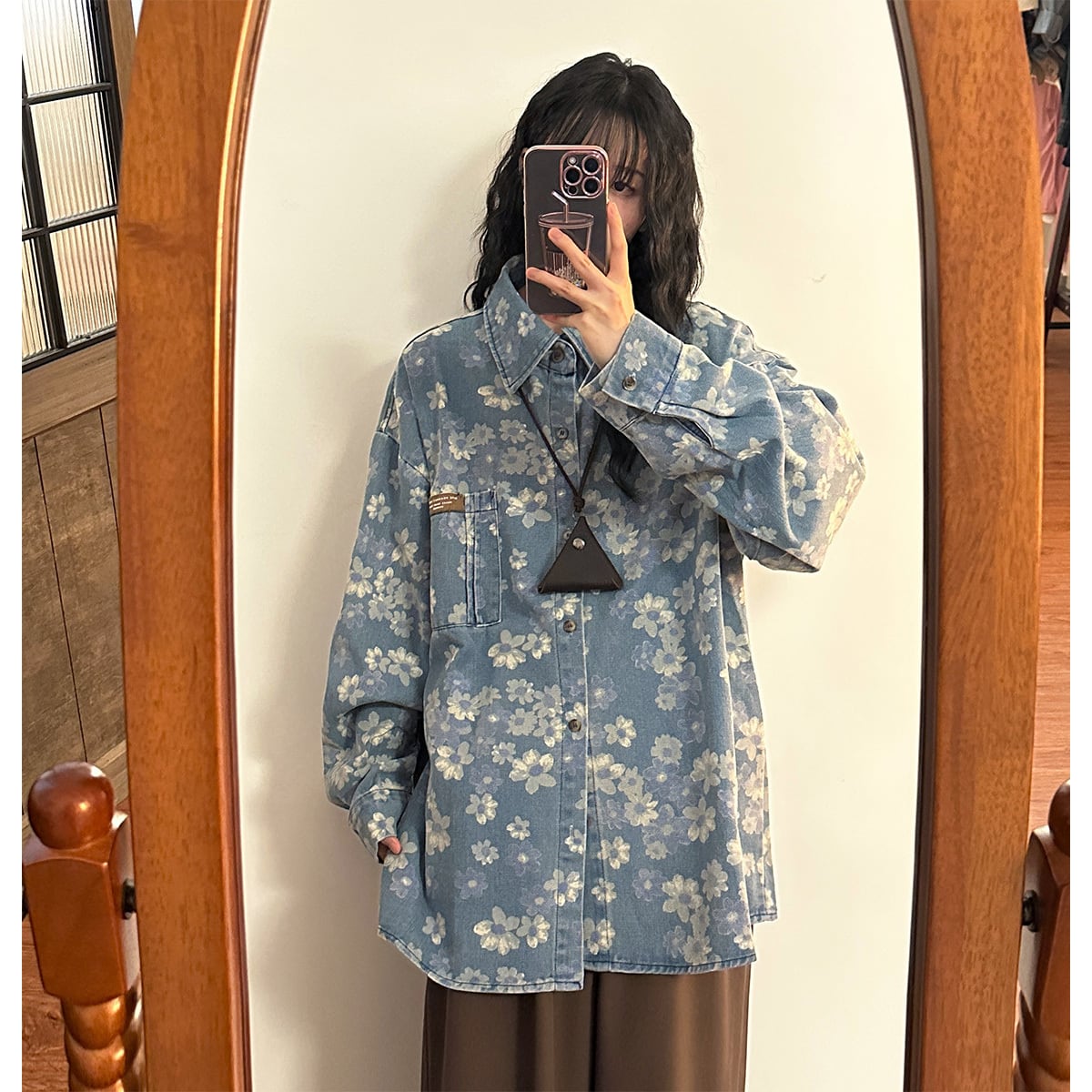 ✿New item! [UATONLINE Series]★Shirt★ Floral pattern shirt, long sleeve shirt, tops, unisex, men's blue, blue