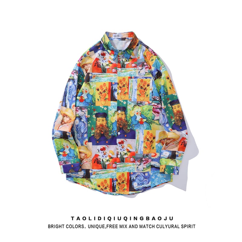 [MOISHE TIDE Series]★Shirt★ Tops, long sleeve shirt, unisex, men's print, unique human pattern, color