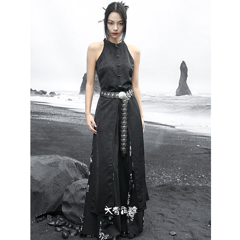 [Big Blue Dragon Series]★China style trousers★Bottoms Gaucho pants Loose Casual Black Black