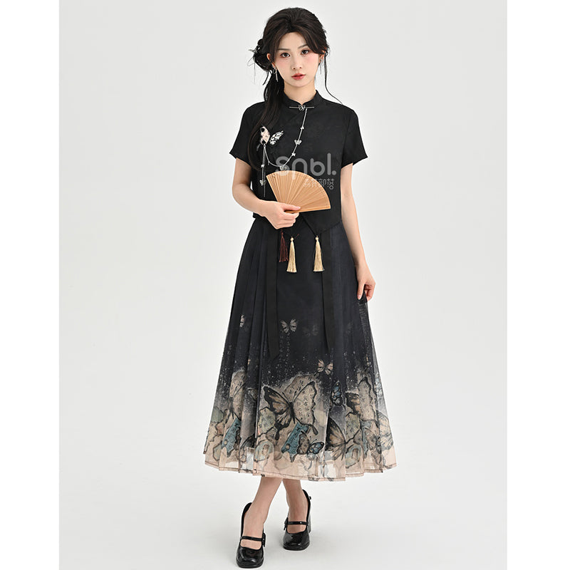 [Mori Onna Buraku Series] ★Chinese style skirt★ 2 types available Long length or short length Bottoms Butterfly Chinese clothing