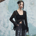 Load image into Gallery viewer, [Daiseiryuu 4 Series] ★Chinese-style top★ V-neck, sheer, long-sleeved shirt, sun protection, Chinese clothing, sexy, black
