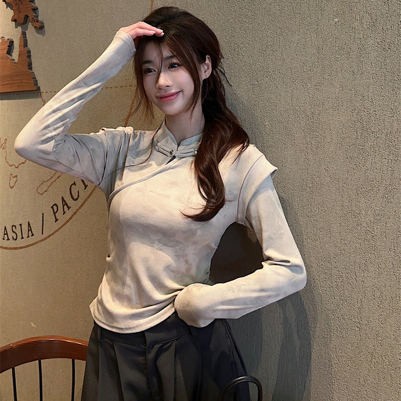 [KEKELI Series]★China style tops★ 2color shirt, long sleeve, ladies, slimming, sexy, easy to match