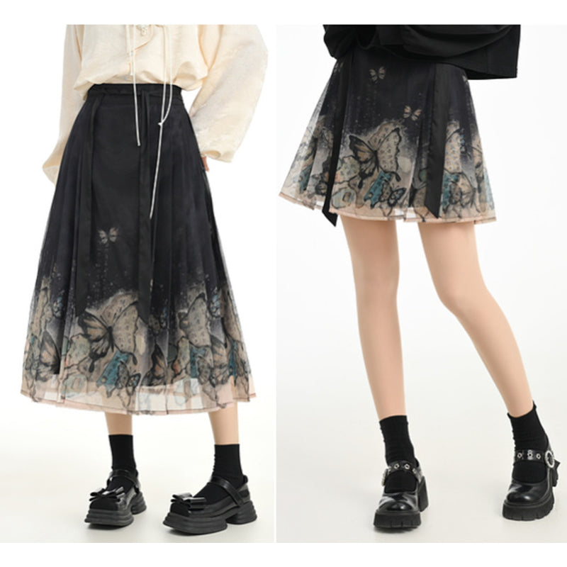 [Mori Onna Buraku Series] ★Chinese style skirt★ 2 types available Long length or short length Bottoms Butterfly Chinese clothing