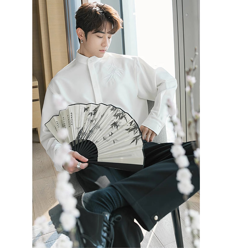 [CHICERRO Series]★China Style Shirt★ 2color Long Sleeve Shirt Tops Embroidery Unisex Men's Black White